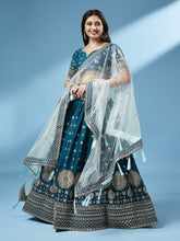 Teal Poly Georgette & Net Wedding Wear Lehenga Choli